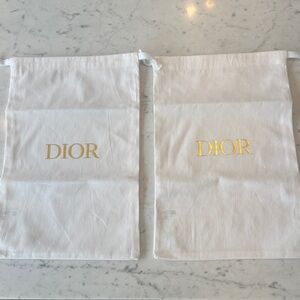 ✨ Christian Dior Pair of White Cotton Drawstring Dust Bag Pouch – Gold Logo